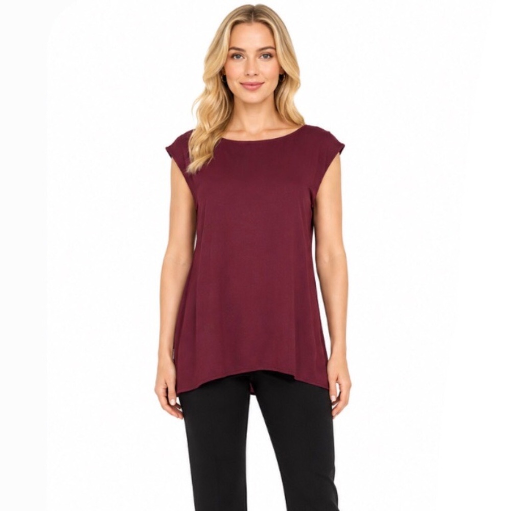 Halogen V Back Crepe Cap Sleeve Wine Red Top Extra Small XS